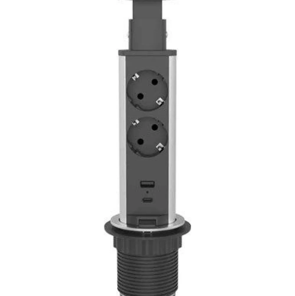 Best Jatkojohto Pop up 2+2 2m 2-osainen + 1xUSB-A + 1xUSB-C musta/harmaa Jatkojohdot