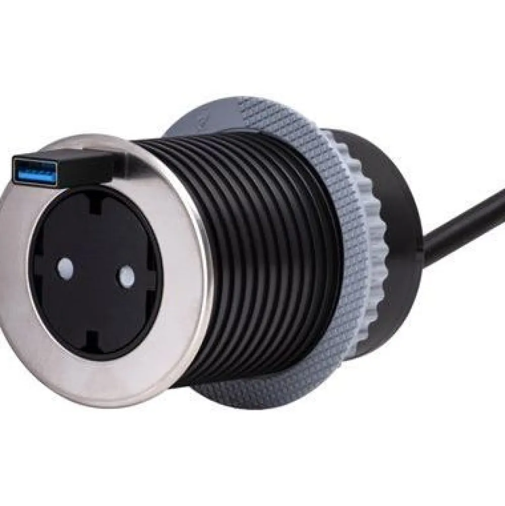 Jatkojohto Pöytäyksikkö 1+1 1,5m 1-osainen + 1xUSB-C + USB-A adapteri musta*Gelia Best