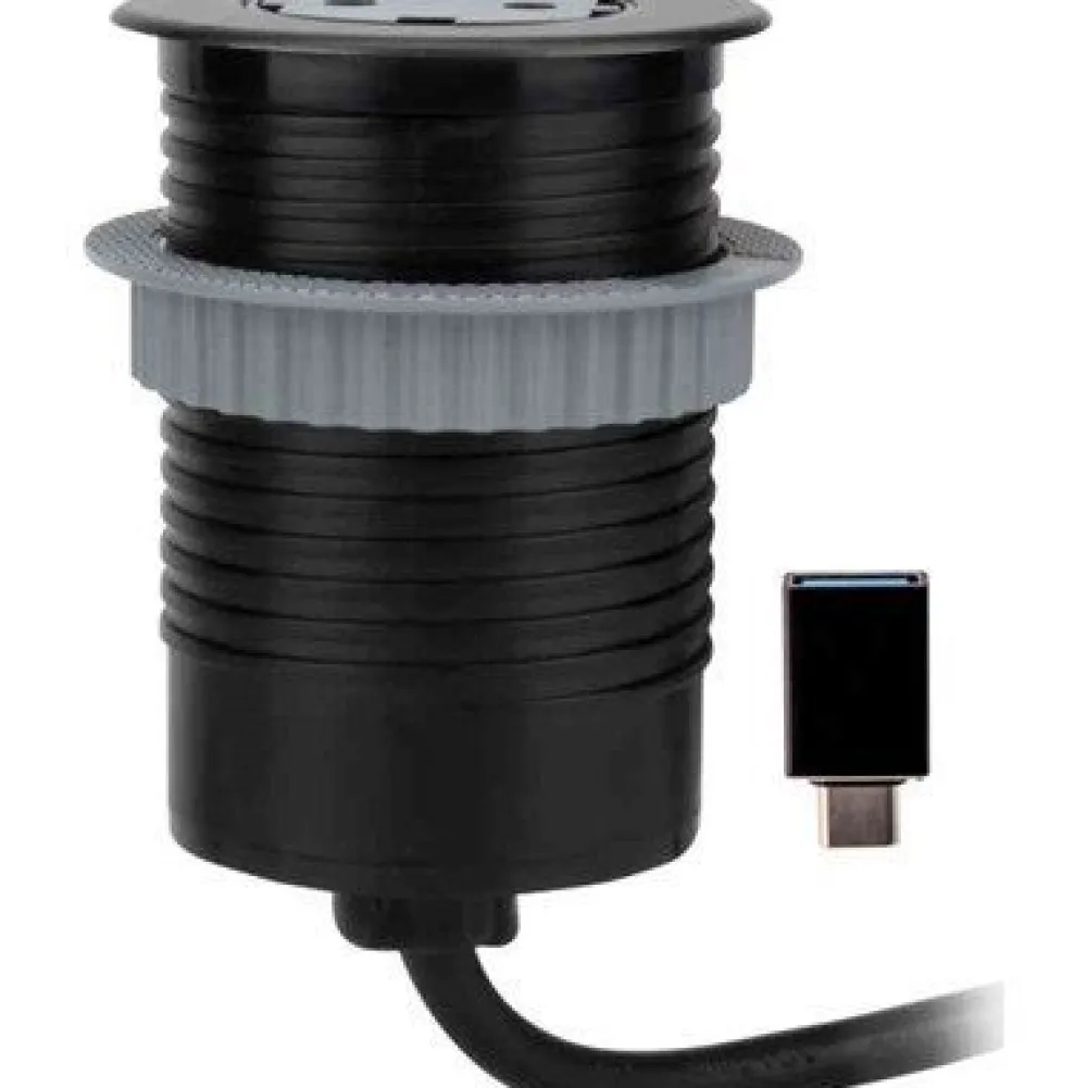 Jatkojohto Pöytäyksikkö 1+1 1,5m 1-osainen + 1xUSB-C + USB-A adapteri musta*Gelia Best