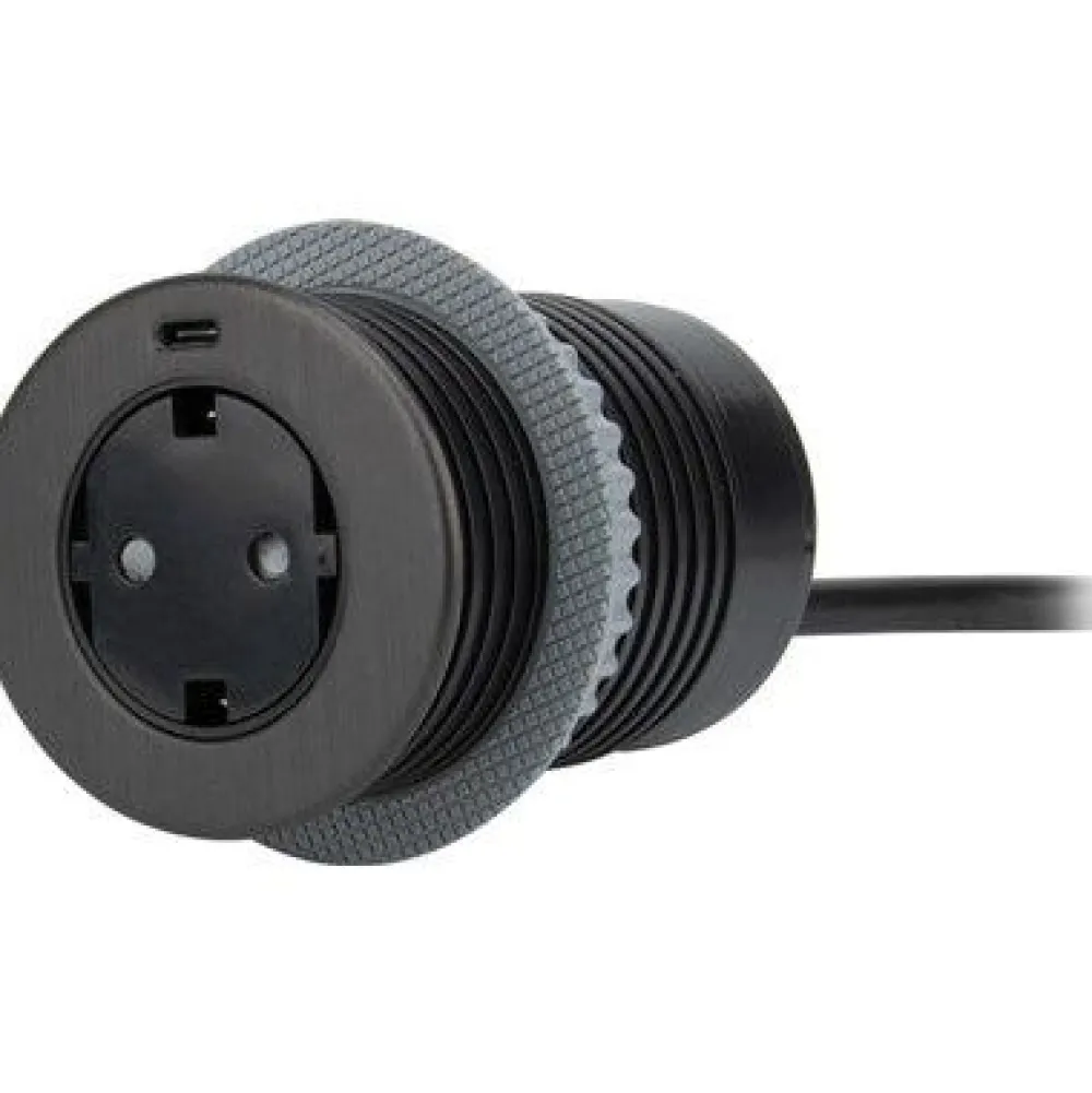 Jatkojohto Pöytäyksikkö 1+1 1,5m 1-osainen + 1xUSB-C + USB-A adapteri musta*Gelia Best