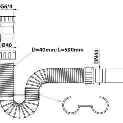 Joustava viemäriletku Flexy 6/4´´, 40mm, valkoinen*Interia Best