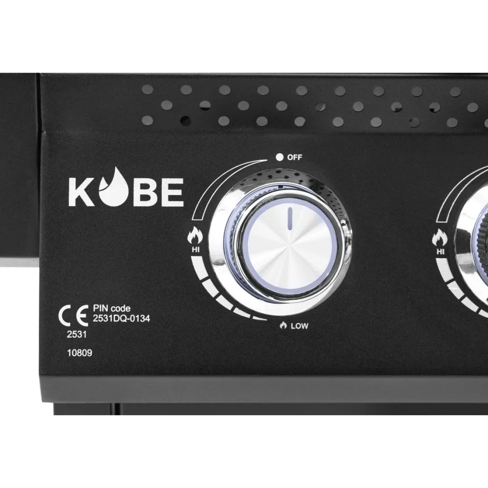 Kaasugrilli Premium 6+1, 5 poltinta, sivukeitin, Sear-poltin, lasikansi, musta*Kobe Online