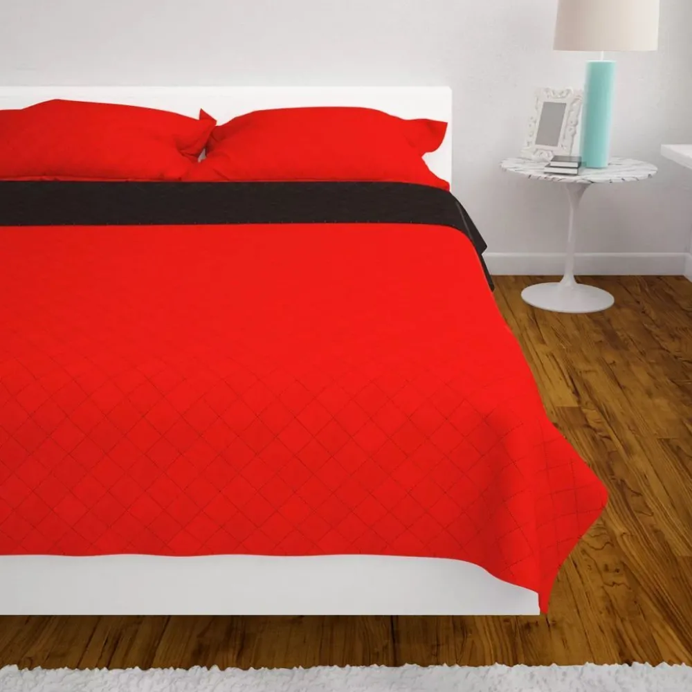 Kaksipuolinen tikattu päiväpeite punainen ja musta 170x210cm*FinePRICE New