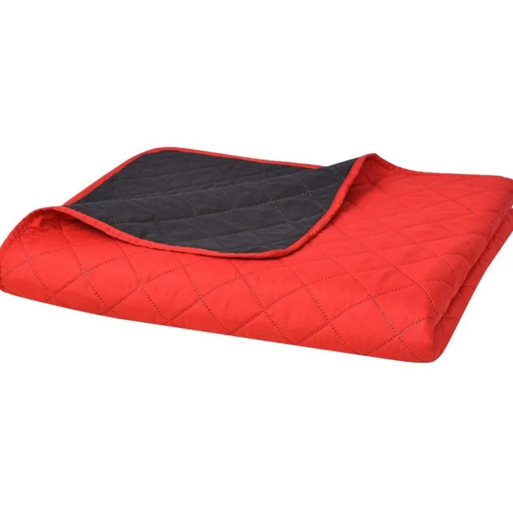 Kaksipuolinen tikattu päiväpeite punainen ja musta 170x210cm*FinePRICE New