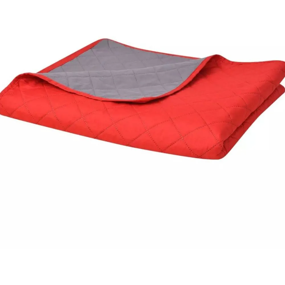 Online Kaksipuolinen tikattu päiväpeite punainen & harmaa 230x260cm Päiväpeitot Ja Huovat