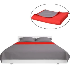 Online Kaksipuolinen tikattu päiväpeite punainen & harmaa 230x260cm Päiväpeitot Ja Huovat