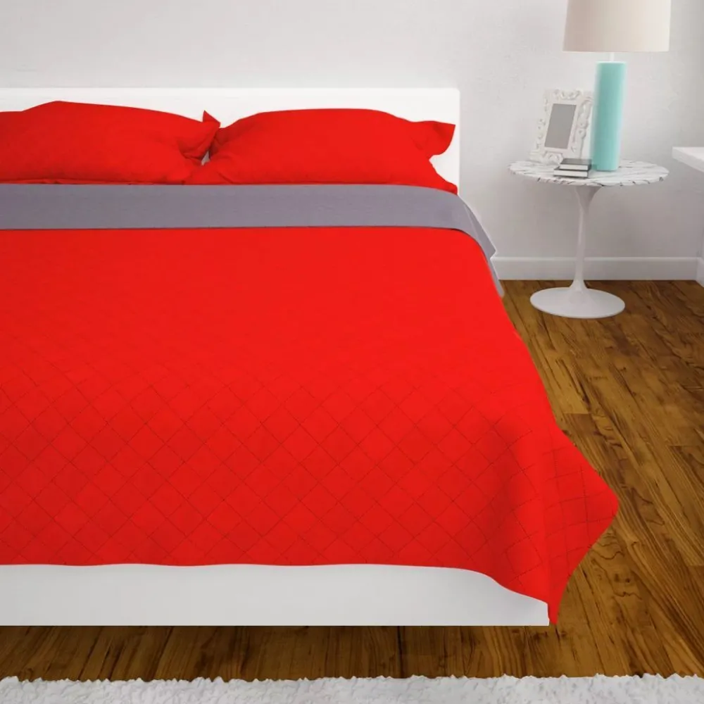 Online Kaksipuolinen tikattu päiväpeite punainen & harmaa 230x260cm Päiväpeitot Ja Huovat