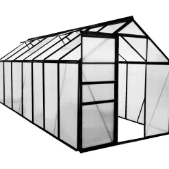 Kasvihuone 8,2 m² 4 mm kennolevyllä musta alumiinirunko*Green Land Online