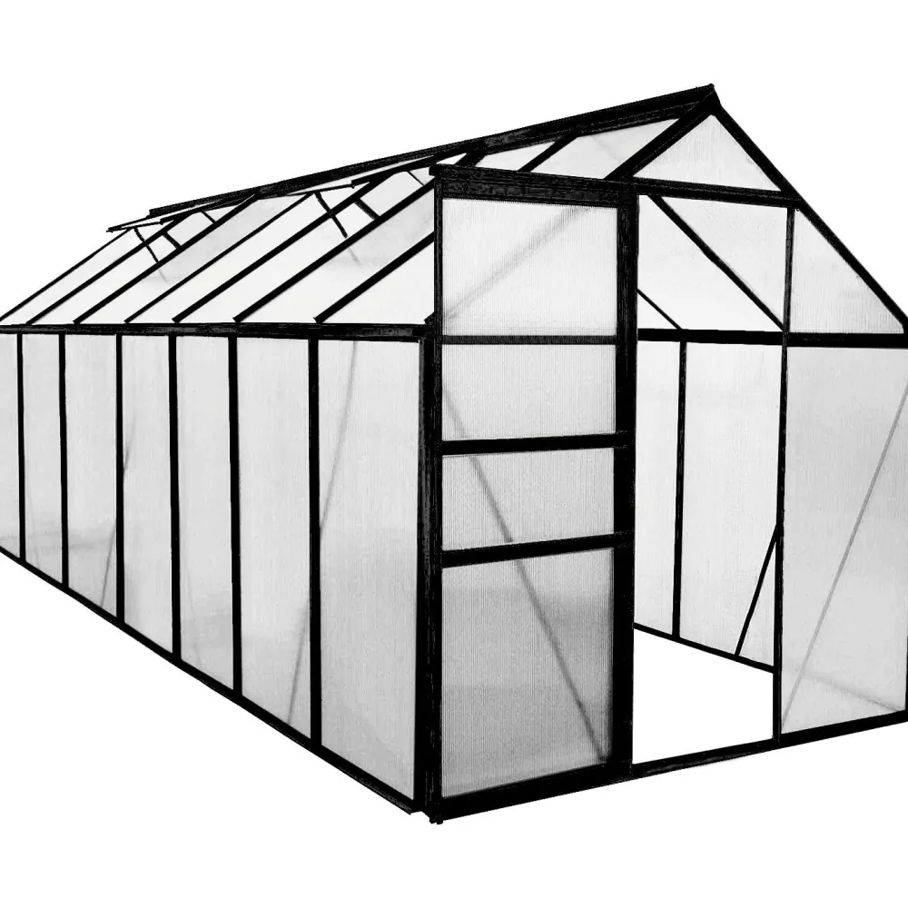 Kasvihuone 8,2 m² 4 mm kennolevyllä musta alumiinirunko*Green Land Online