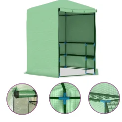 Discount Kasvihuone hyllyillä teräs 227x223 cm (48166) Kaarikasvihuoneet|Kasvihuoneet Muovilla