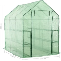 Best Kasvihuone 12 hyllyllä teräs 143x214x196 cm (46913) Kaarikasvihuoneet|Kasvihuoneet Muovilla