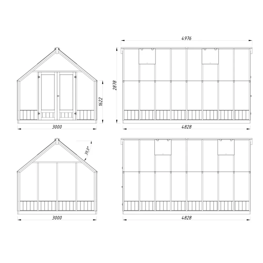 Kasvihuone Emilia 13,8 m2, turvalasi, puurunko, harmaa RAL7012*Palmako Online