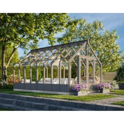Kasvihuone Emilia 13,8 m2, turvalasi, puurunko, harmaa RAL7012*Palmako Online