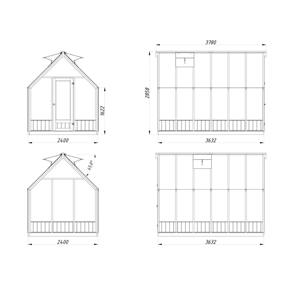 Kasvihuone Emilia 8,2 m2, turvalasi, puurunko*Palmako Best