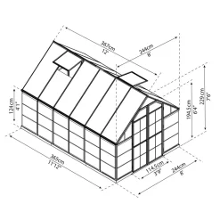 Hot Kasvihuone Balance Hybrid 8,9 m² 8x12 ft hopea Kasvihuoneet Kennolevyllä