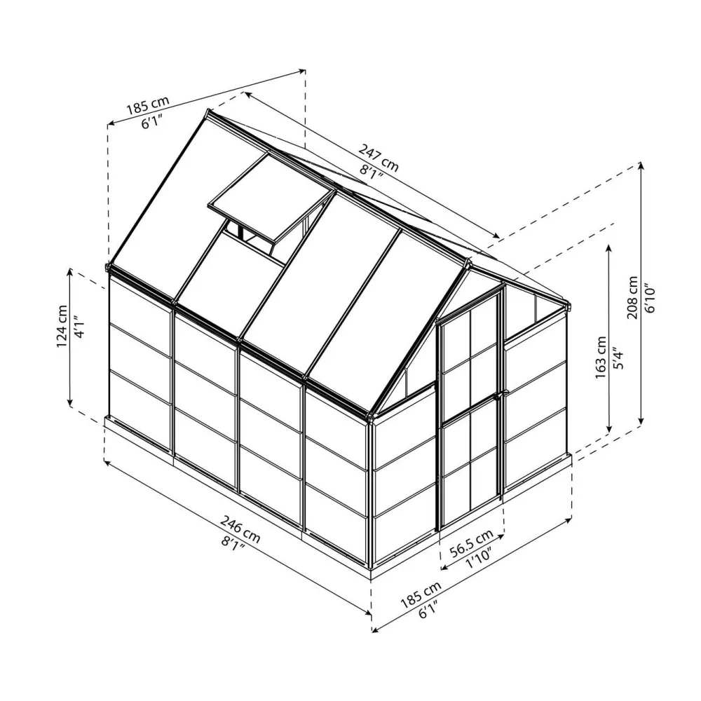 Kasvihuone Hybrid 4,6 m² 6x8 ft hopea*Palram-Canopia Sale