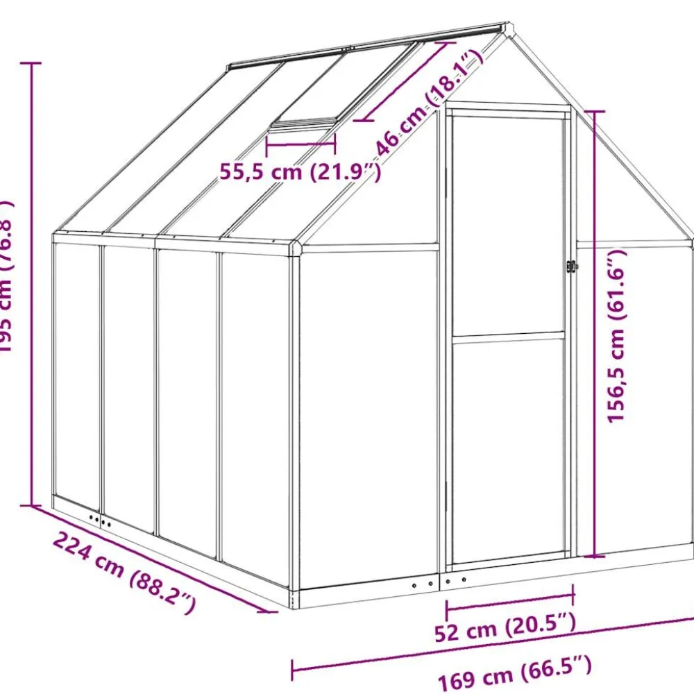 Kasvihuone pohjarungolla, alumiini, eri kokoja ja värejä (33965)*FinePRICE Outlet