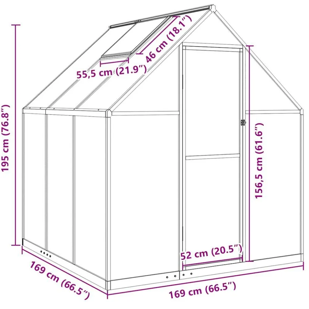 Kasvihuone pohjarungolla, alumiini, eri kokoja ja värejä (33965)*FinePRICE Outlet