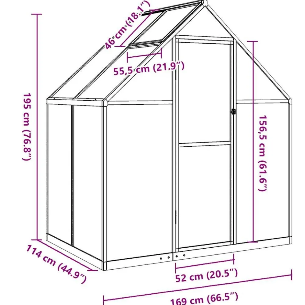 Kasvihuone pohjarungolla, alumiini, eri kokoja ja värejä (33965)*FinePRICE Outlet