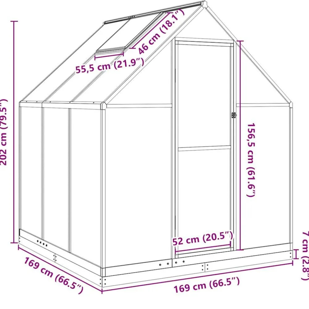 Kasvihuone pohjarungolla, alumiini, eri kokoja ja värejä (33965)*FinePRICE Outlet