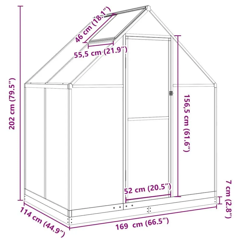 Kasvihuone pohjarungolla, alumiini, eri kokoja ja värejä (33965)*FinePRICE Outlet