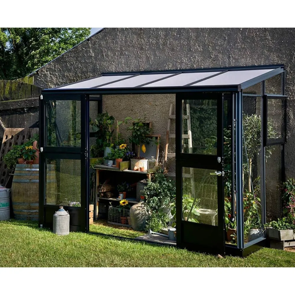 Kasvihuone Veranda 4,4m², antrasitmusta alumiinirunko, turvalasit, kennolevykatto*Juliana Clearance