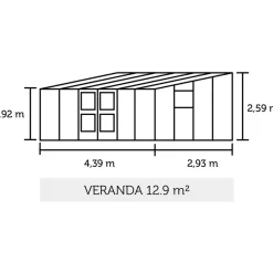 Kasvihuone Veranda 12,9m², antrasitmusta alumiinirunko, turvalasit ja kennokatto*Juliana Clearance
