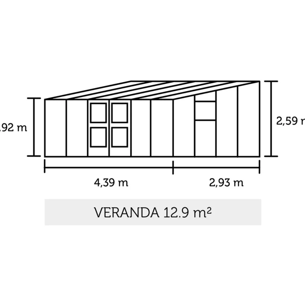Kasvihuone Veranda 12,9m², antrasitmusta alumiinirunko, turvalasit ja kennokatto*Juliana Clearance