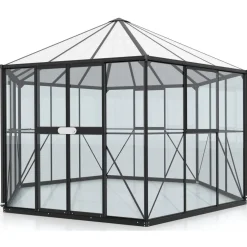 Discount Kasvihuone Hera 9000, 9m², lasi/polykarbonaatti, musta Kasvihuoneet Lasilla