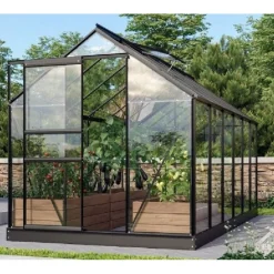 Hot Kasvihuone Venus 7.5m² alumiinirunko lasi musta Kasvihuoneet Lasilla