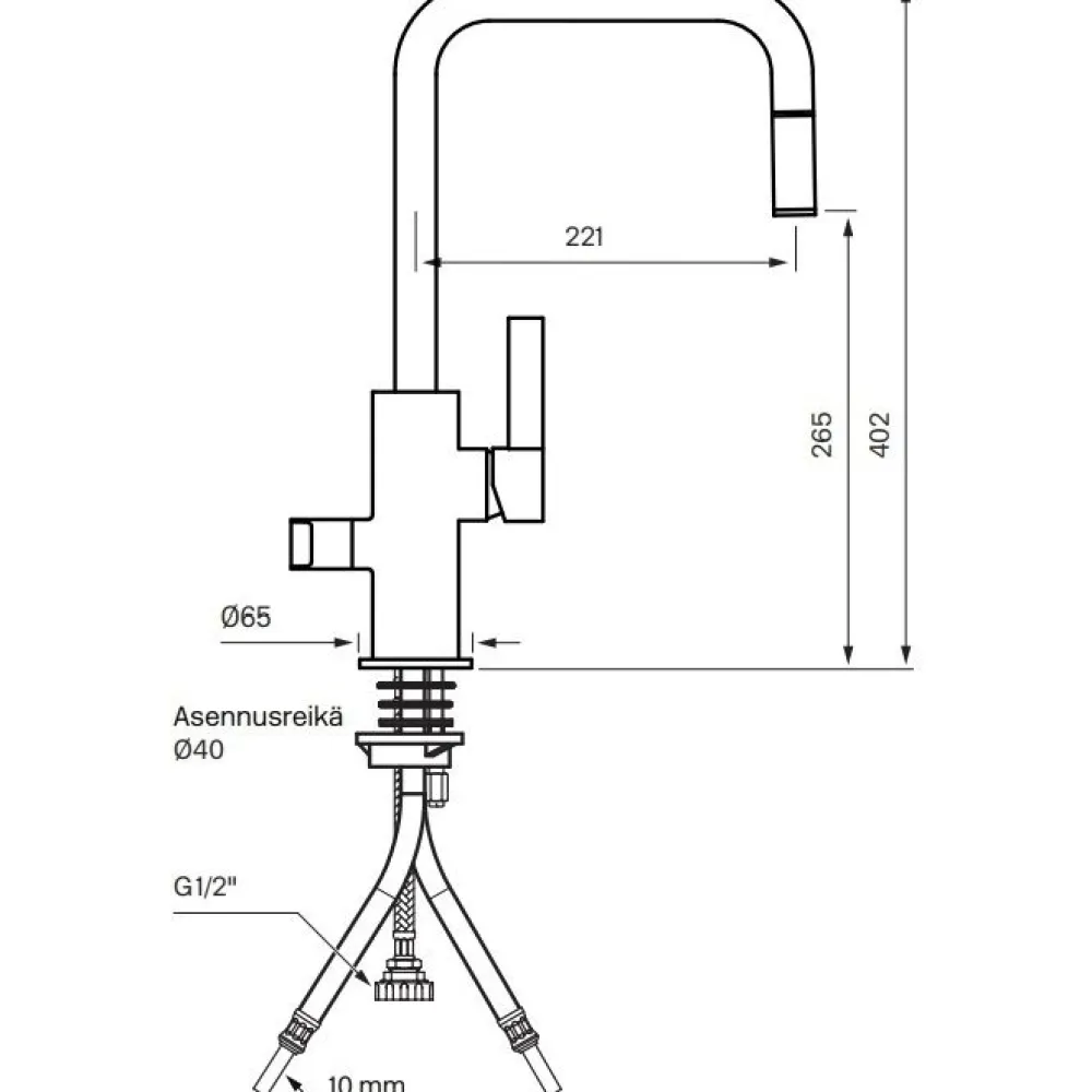 Keittiöhana Arman ARM887 APK-liitäntä ulosvedettävä juoksuputki Matte Black*Tapwell Discount