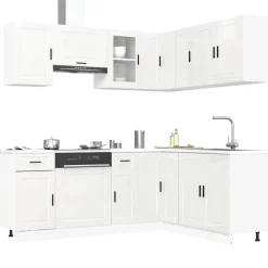 Clearance Keittiökaappisarja 11-osainen Porto, suunniteltu puu, eri värejä (43838) Valmiskeittiöt