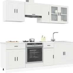New Keittiön kalustesarja 8-osainen Kalmar, suunniteltu puu, eri värejä ja pintakäsittelyjä (43826) Valmiskeittiöt