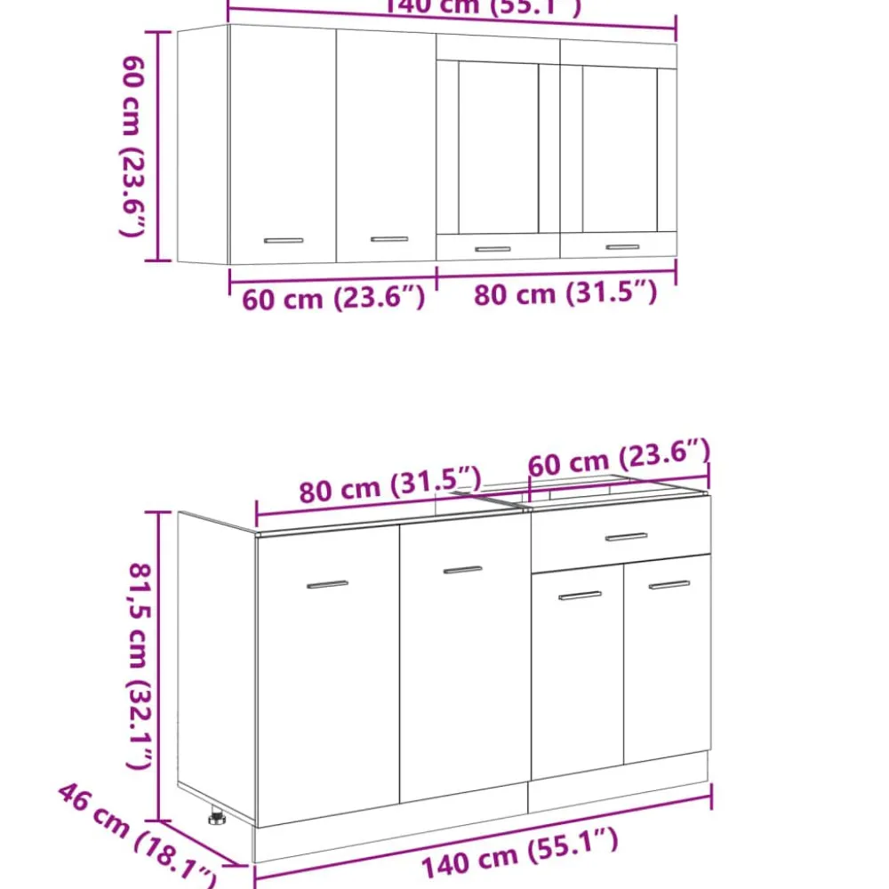 Keittiön kalustesarja 4-osainen Sonoma-tammi tekninen puu (07657)*FinePRICE Sale