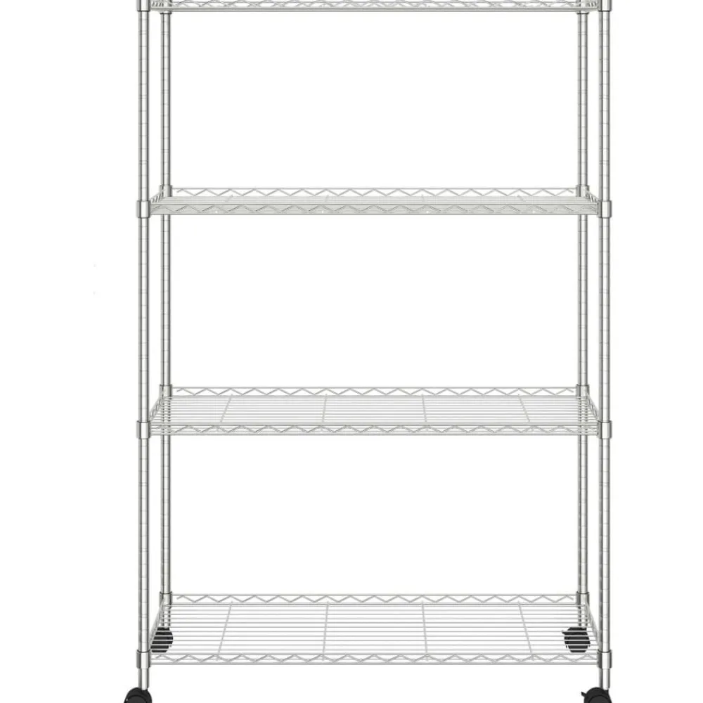 4-kerroksinen varastohylly pyörillä 90x35x142 cm kromi 200 kg*FinePRICE Sale