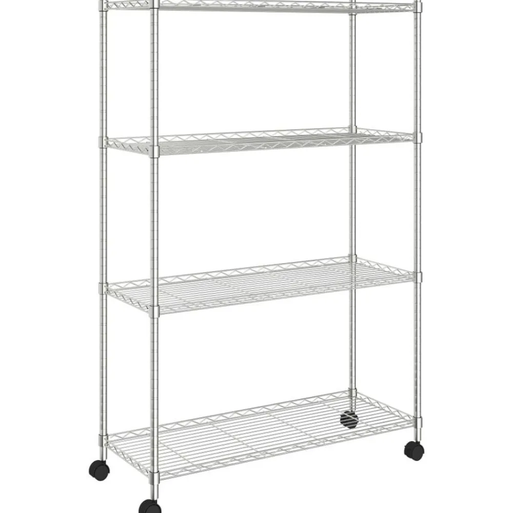 4-kerroksinen varastohylly pyörillä 90x35x142 cm kromi 200 kg*FinePRICE Sale