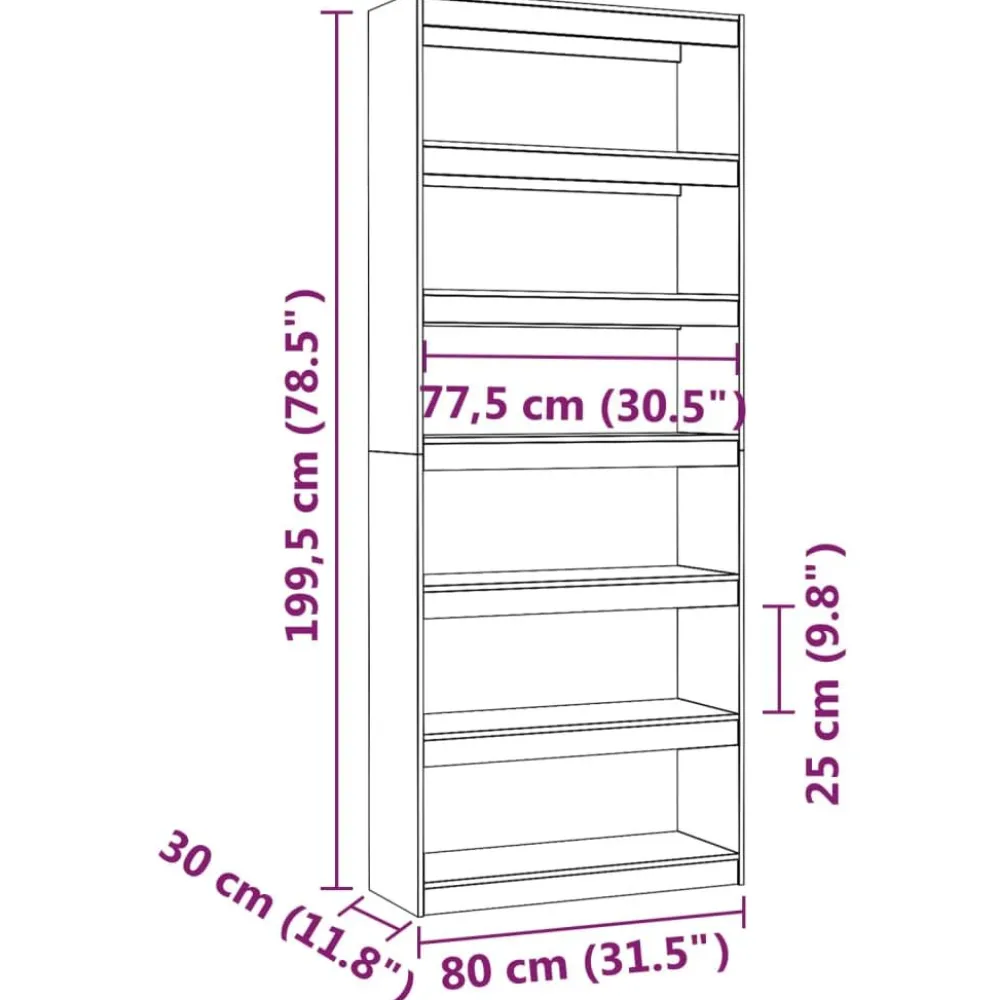 Kirjahylly/tilanjakaja 80x30x71,5-199,5cm, mänty, erikokoja ja värejä*FinePRICE Hot