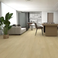 Kivikomposiittivinyylilankku Vellamon vaalea tammi, integroitu askeläänieriste*DomusFlooring Outlet