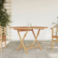 Discount Kokoontaittuva puutarhapöytä Ø 120x75 cm, tiikki Puutarhapöydät|Puiset Puutarhakalusteet