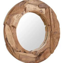 Clearance Koristeellinen peili pyöreä 80 cm tiikki Peilit