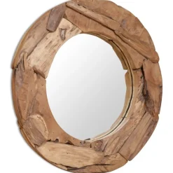 Clearance Koristeellinen peili pyöreä 80 cm tiikki Peilit