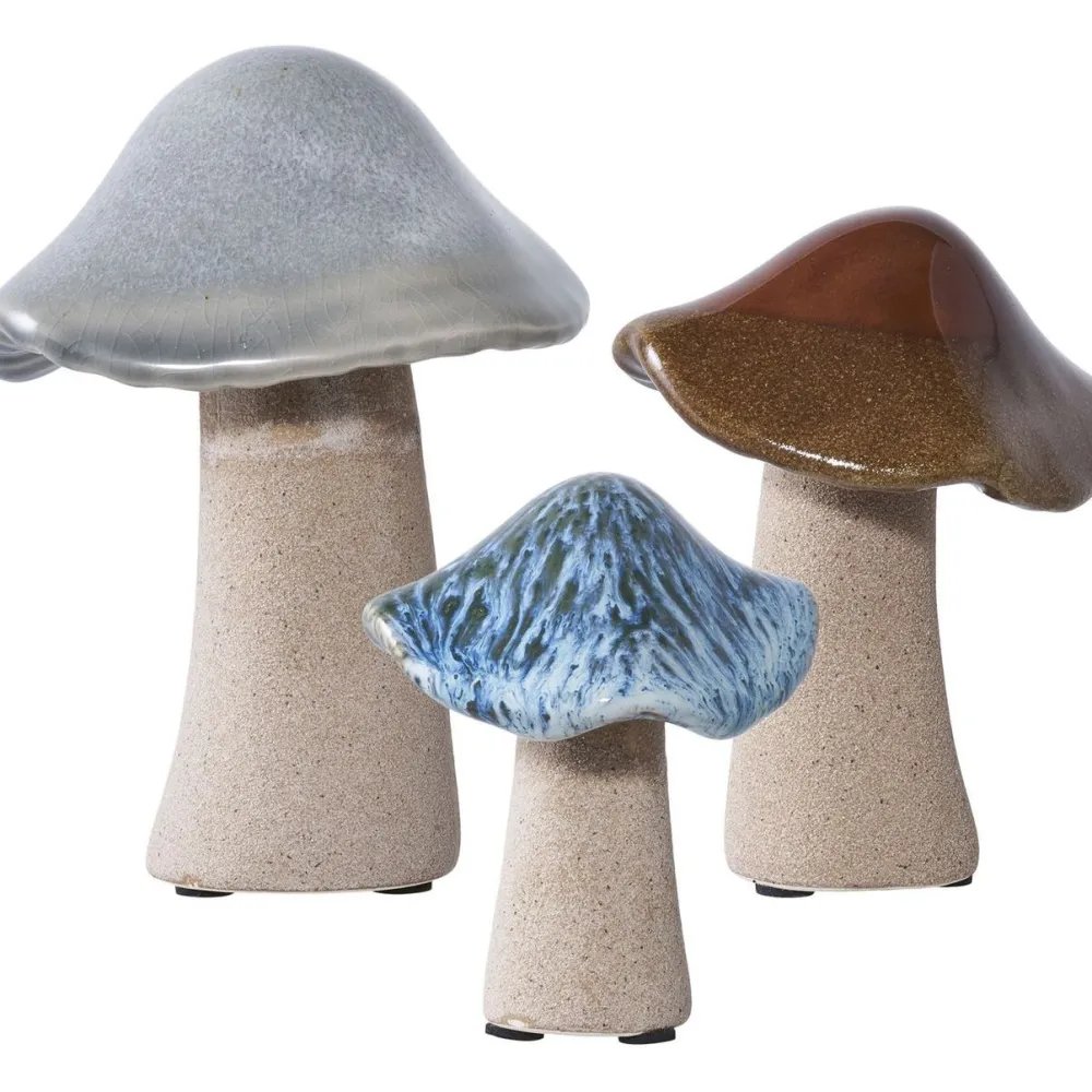 Sale Koristesienet Decoration Mushrooms, 3kpl, keramiikka, ruskea/sininen/vihreä Koriste-Esineet