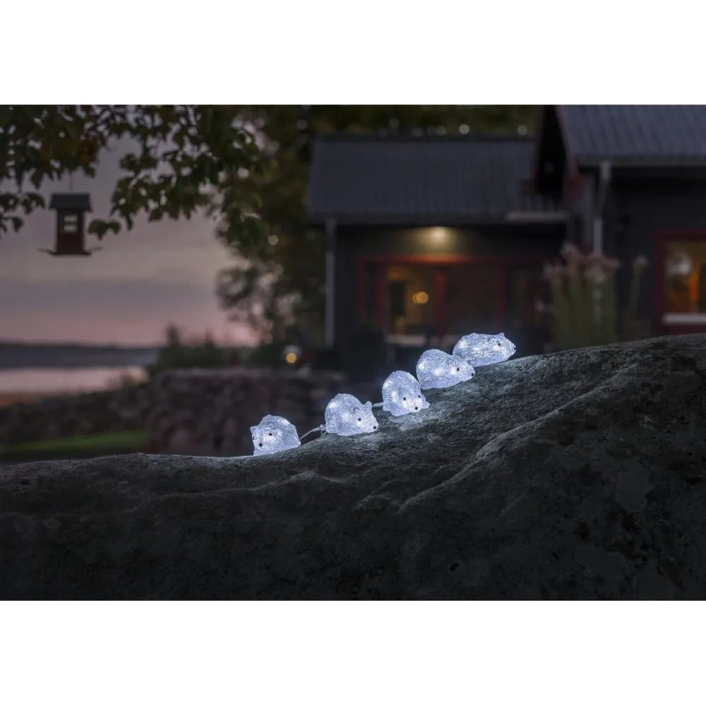 Koristevalosarja Akryylihiiret, 5 hiirtä, 40 x kylmän valkoinen LED*Konstsmide Hot