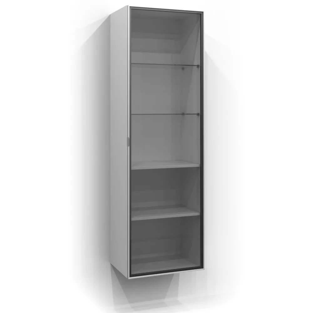 Korkea kaappi lasiovella 50x160 cm savulasi eri värejä*Svedbergs Sale