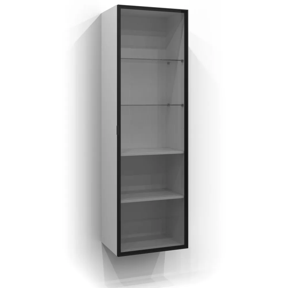 Korkea kaappi lasiovella 50x160 cm savulasi eri värejä*Svedbergs Sale