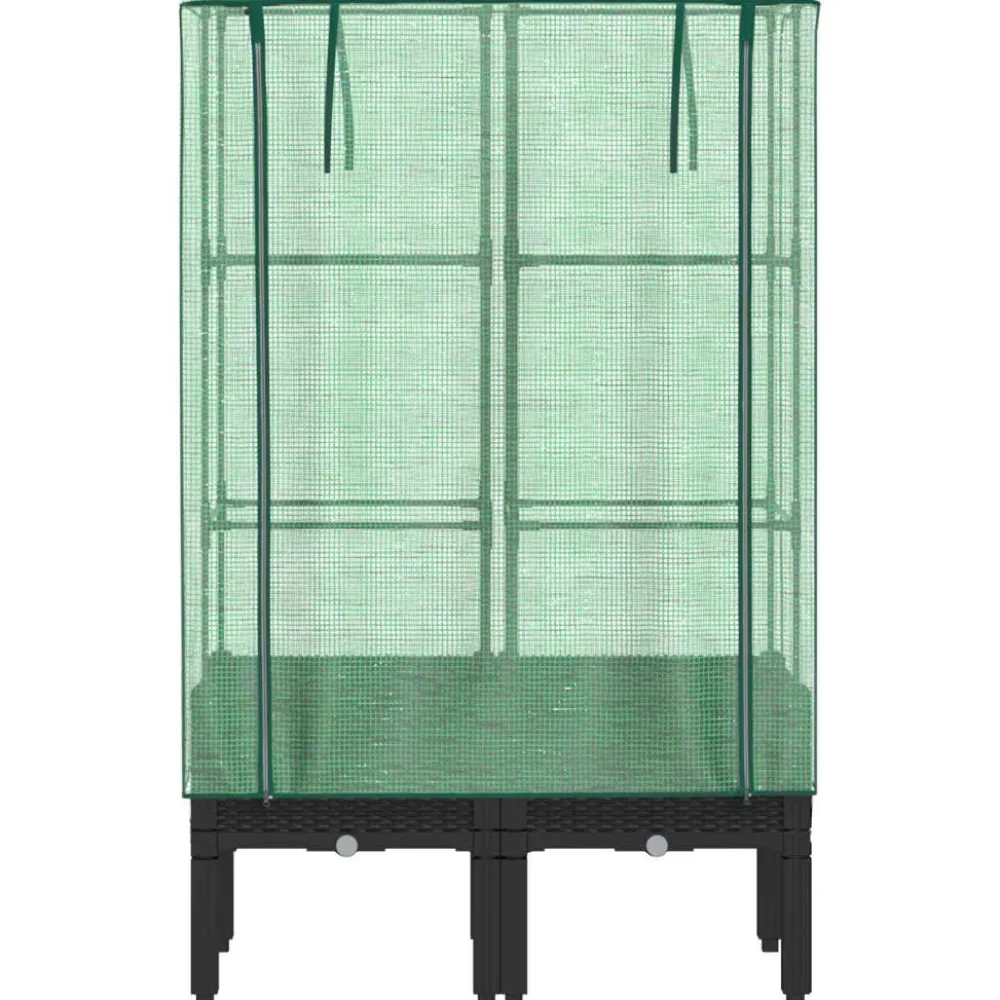 Clearance Kukkalaatikko kasvihuonepeitteellä rottinkityyli 80x40x140 cm (15819) Istutuslaatikot