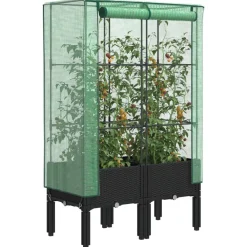 Clearance Kukkalaatikko kasvihuonepeitteellä rottinkityyli 80x40x140 cm (15819) Istutuslaatikot