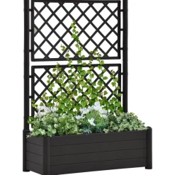 Outlet Kukkalaatikko säleiköllä 100x43x142 cm pp antrasiitti Istutuslaatikot