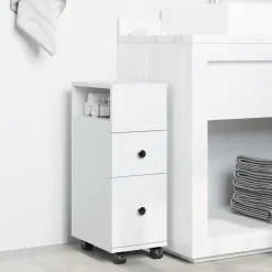 Kylpyhuoneen kaappi kapea pyörillä valkoinen tekninen puu (55232)*FinePRICE Hot