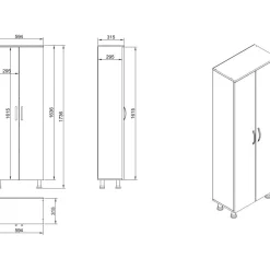 Kylpyhuoneen kaappi Arizona 2, 59.4x173.6cm, valkoinen*Linento Furniture New